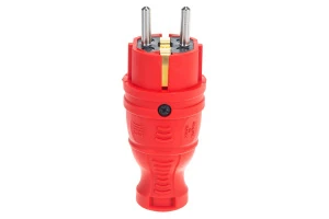 Вилка каучук прямая с/з красная V8 16А 250В IP44
