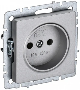 Механизм розетки 10А без заземл. без защ. шторок алюминий BRITE IEK
