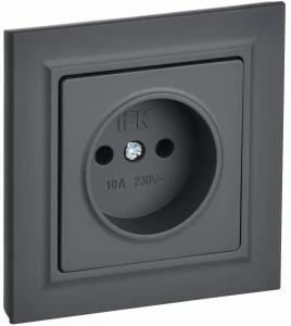Розетка 1-м 10А без заземл. без защ. шторок в сборе графит BRITE IEK