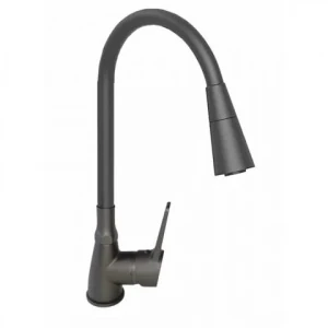 Смеситель для кухни шаровый гибкий излив вытяжной 2х режимный аэратор серый 588-155-19 Blanka INGROS