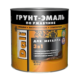 Грунт-эмаль 3в1 гладкая по ржавчине ral 9005-черный 0,75кг DALI